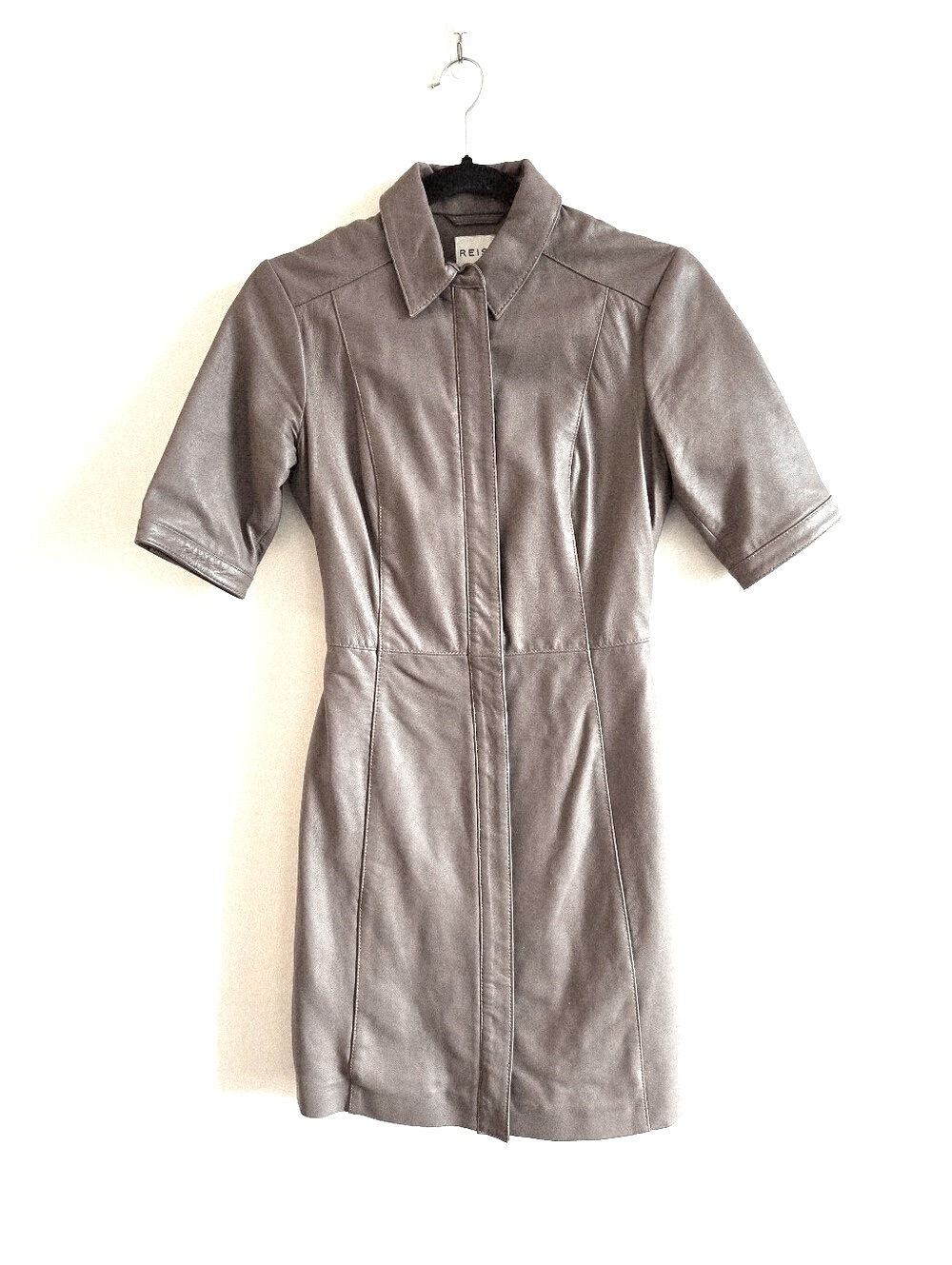 REISS I US 0 (XS/S) Lamb Leather Mini Shirt Dress I taupe brown
